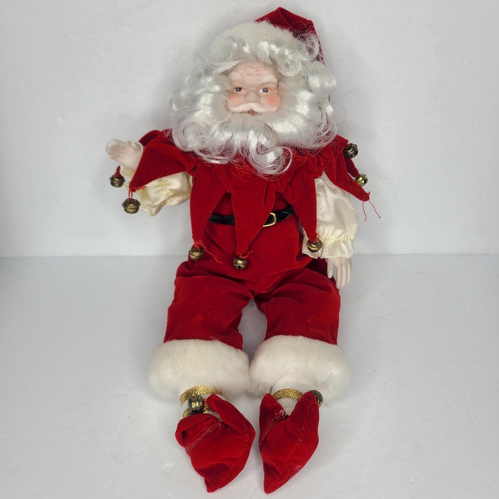 Vintage Santa Claus Jester Jingle Bella Porcelain Face Hands Feet 14in